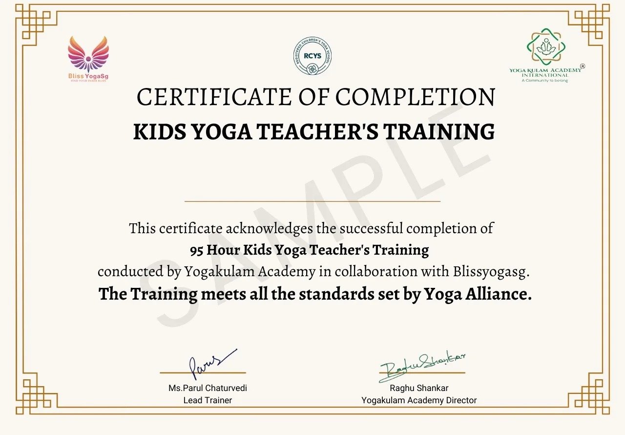 95 Hour KidsYoga Teacher Training Certificate from Yogakulam Academy