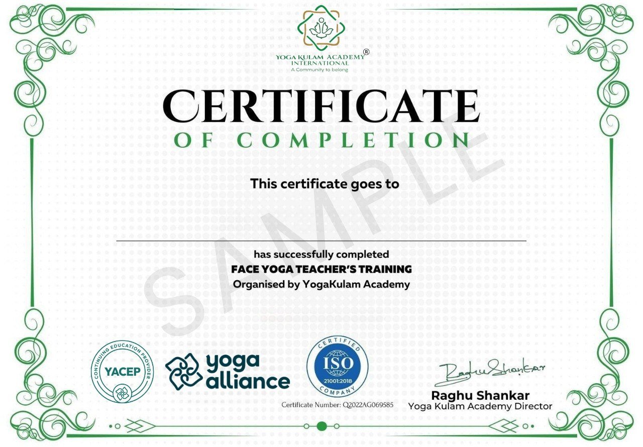 Face Yoga Teacher Training Certificate from Yogakulam Academy