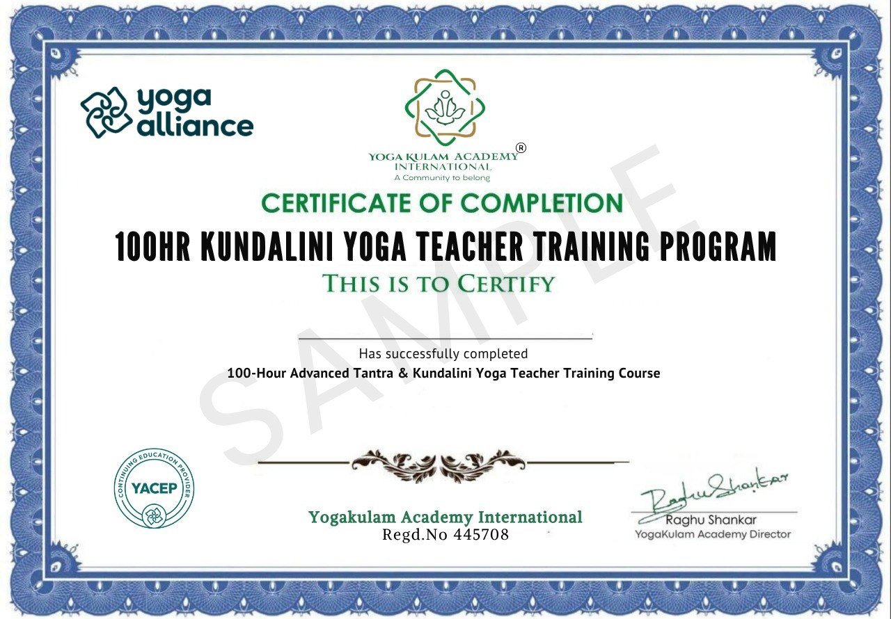 100 Hour Kundalini Yoga Teacher Training   Certificate from Yogakulam Academy