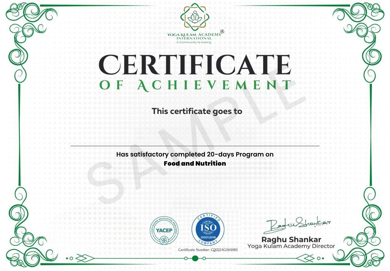 Yoga Alliance Nutrition Course Certificate